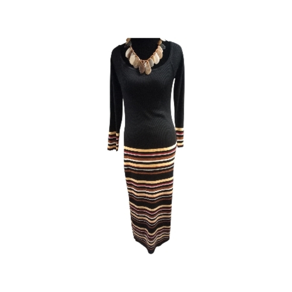 Express Black/Striped Maxi Sweater Dress, Unique Piece! Size L, NWT